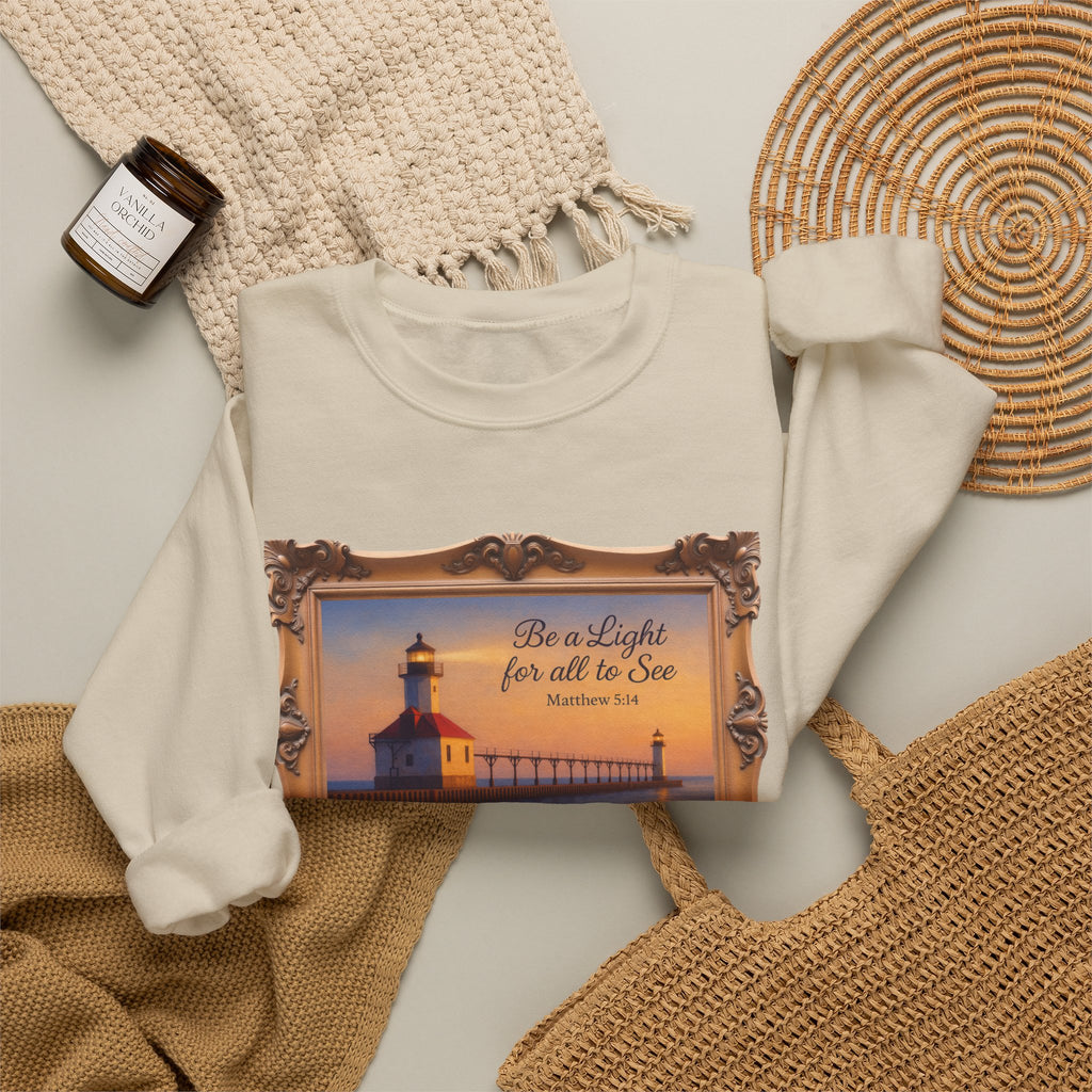 Be a Light - Matthew 5:14 - Framed | Crewneck Sweatshirt | Christian Art | Inspirational Scripture