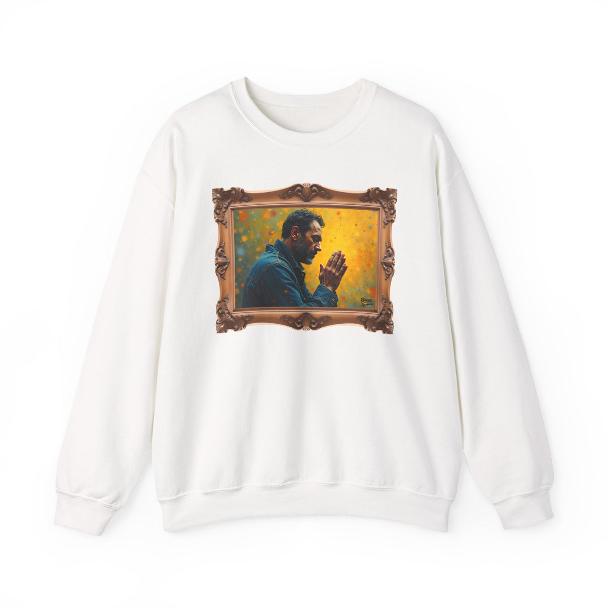 Man in Prayer - Framed | Crewneck Sweatshirt | Christian Art | Faith-Inspired