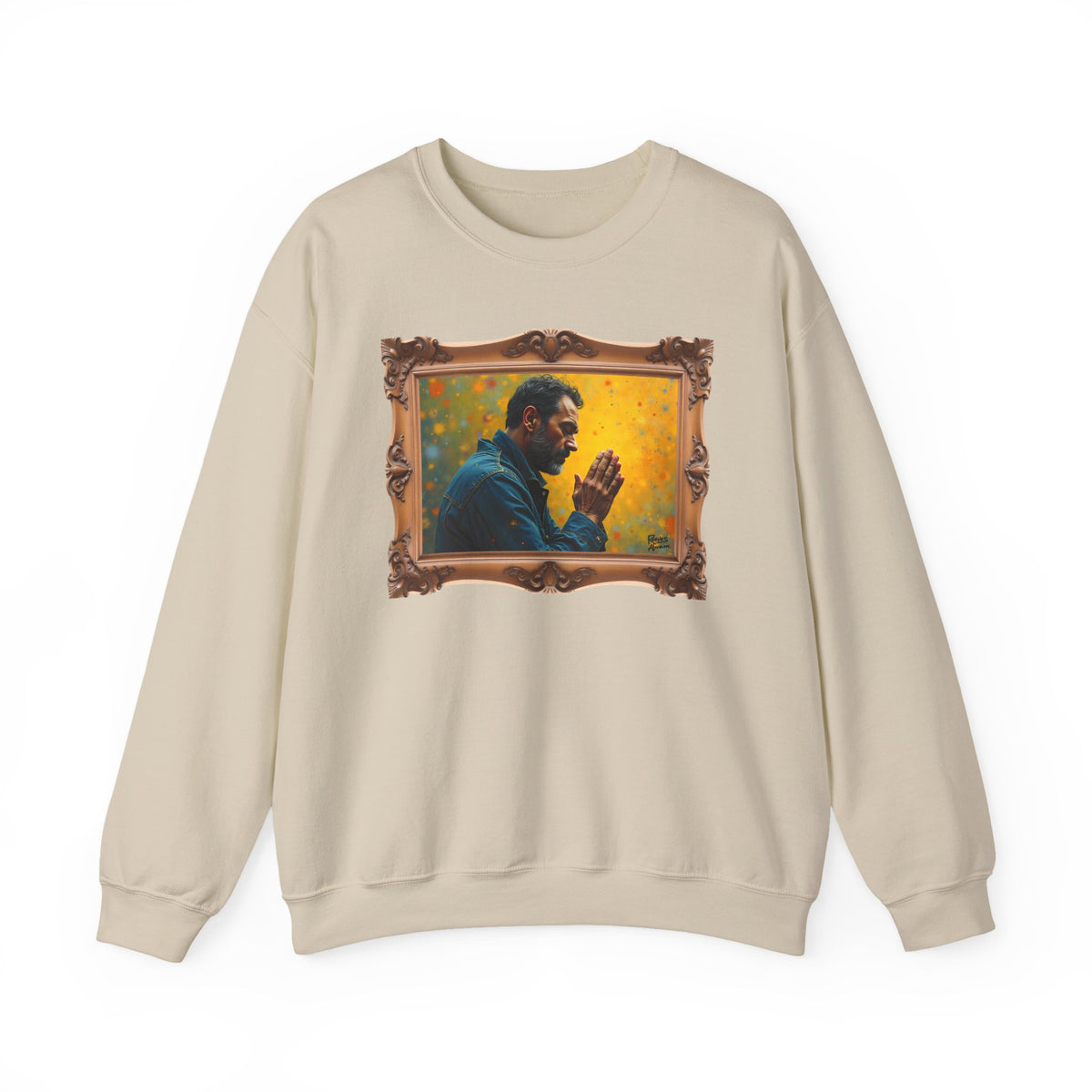Man in Prayer - Framed | Crewneck Sweatshirt | Christian Art | Faith-Inspired