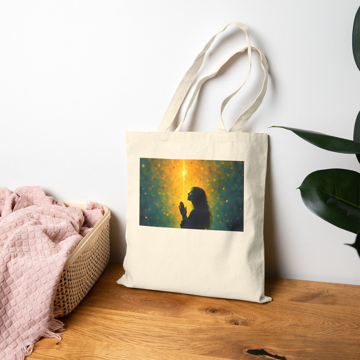 Woman in Prayer Under Magical Light - Canvas Tote Bag