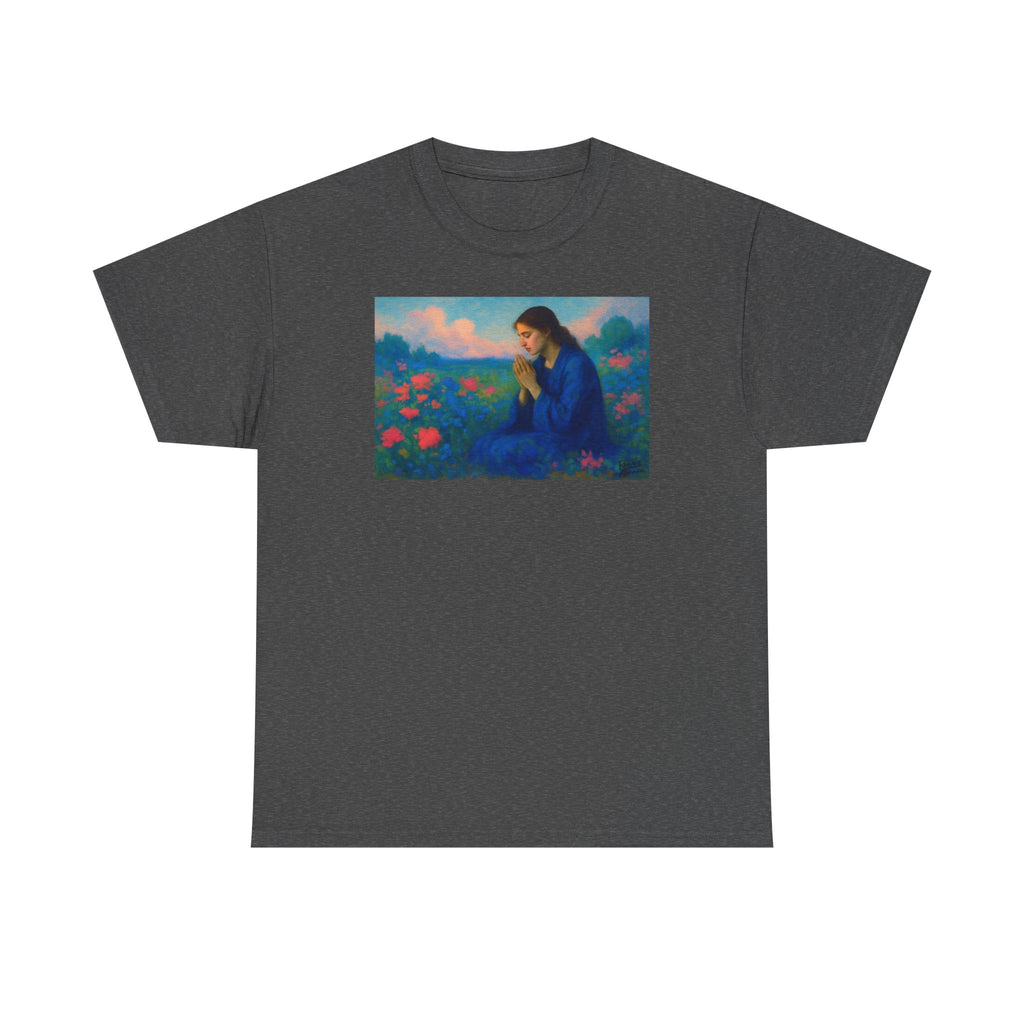 Praying Woman in Wildflowers - T-Shirt | Religious Inspirational Tee, Prayer Shirt