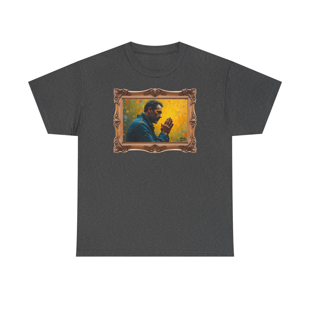 Man in Prayer - Framed - T-Shirt | Religious Inspirational Tee, Prayer Artwork