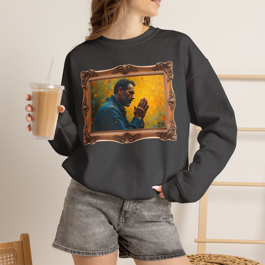 Man in Prayer - Framed | Crewneck Sweatshirt | Christian Art | Faith-Inspired