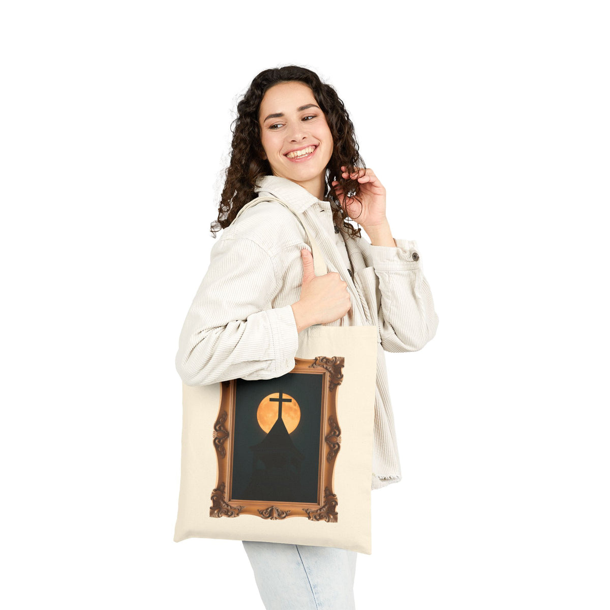 Church Steeple Moon - Framed - Canvas Tote Bag - Beauty of the Night Sky