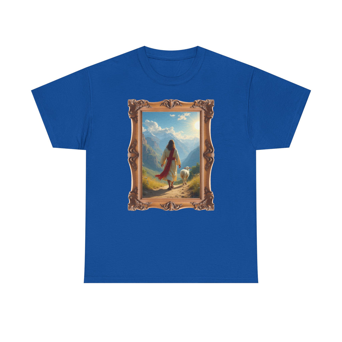 Jesus and the Lost Lamb - Framed - T-Shirt | Religious Inspirational Tee, Jesus in Bible Artwork