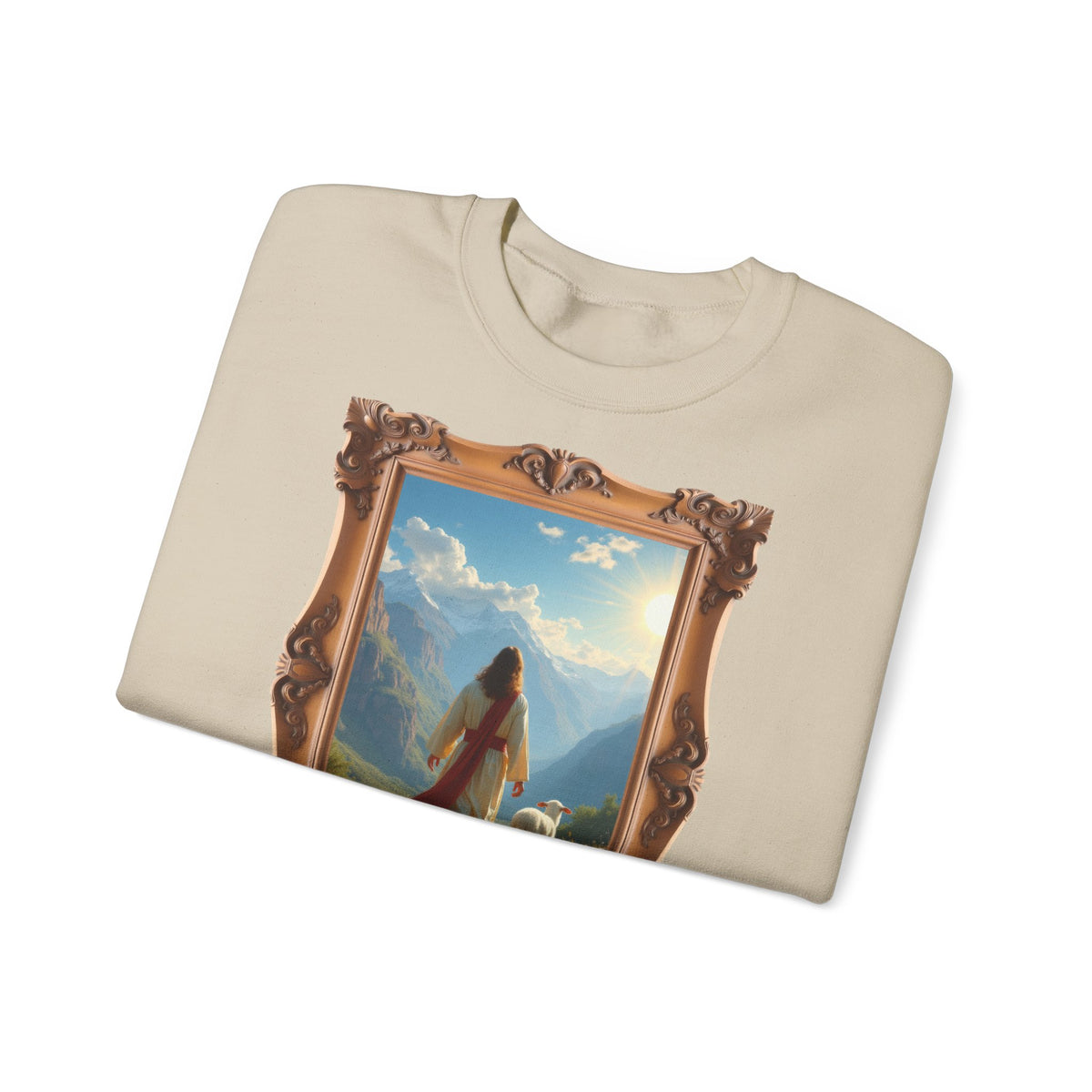 Jesus and the Lost Lamb - Framed | Crewneck Sweatshirt | Christian Art | Faith-Inspired