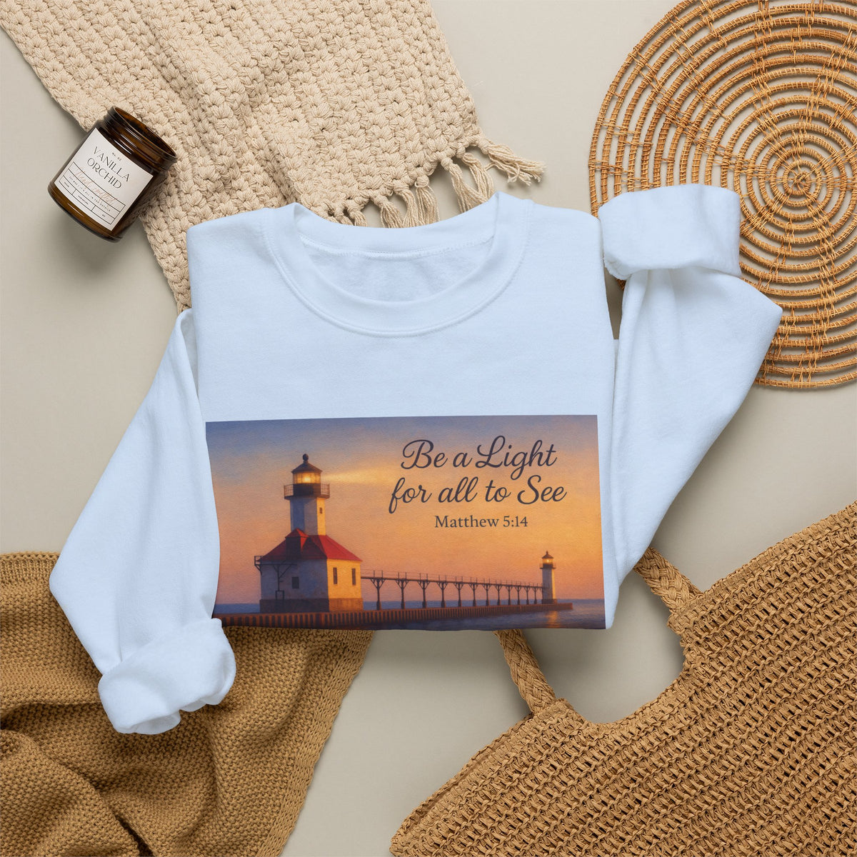 Be a Light - Matthew 5:14 | Crewneck Sweatshirt | Christian Art | Inspirational Scripture