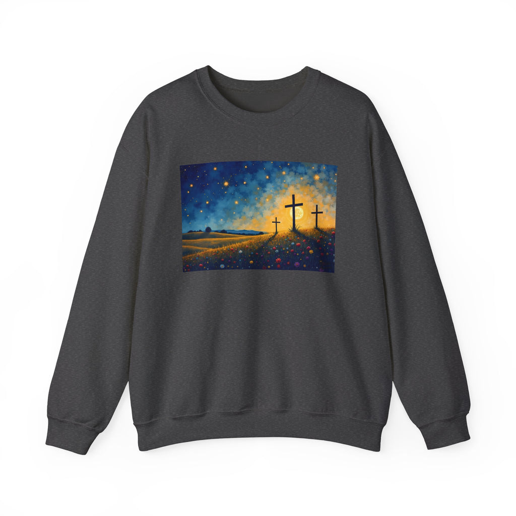 Three Crosses on Hill - Crewneck Sweatshirt | Bible Art