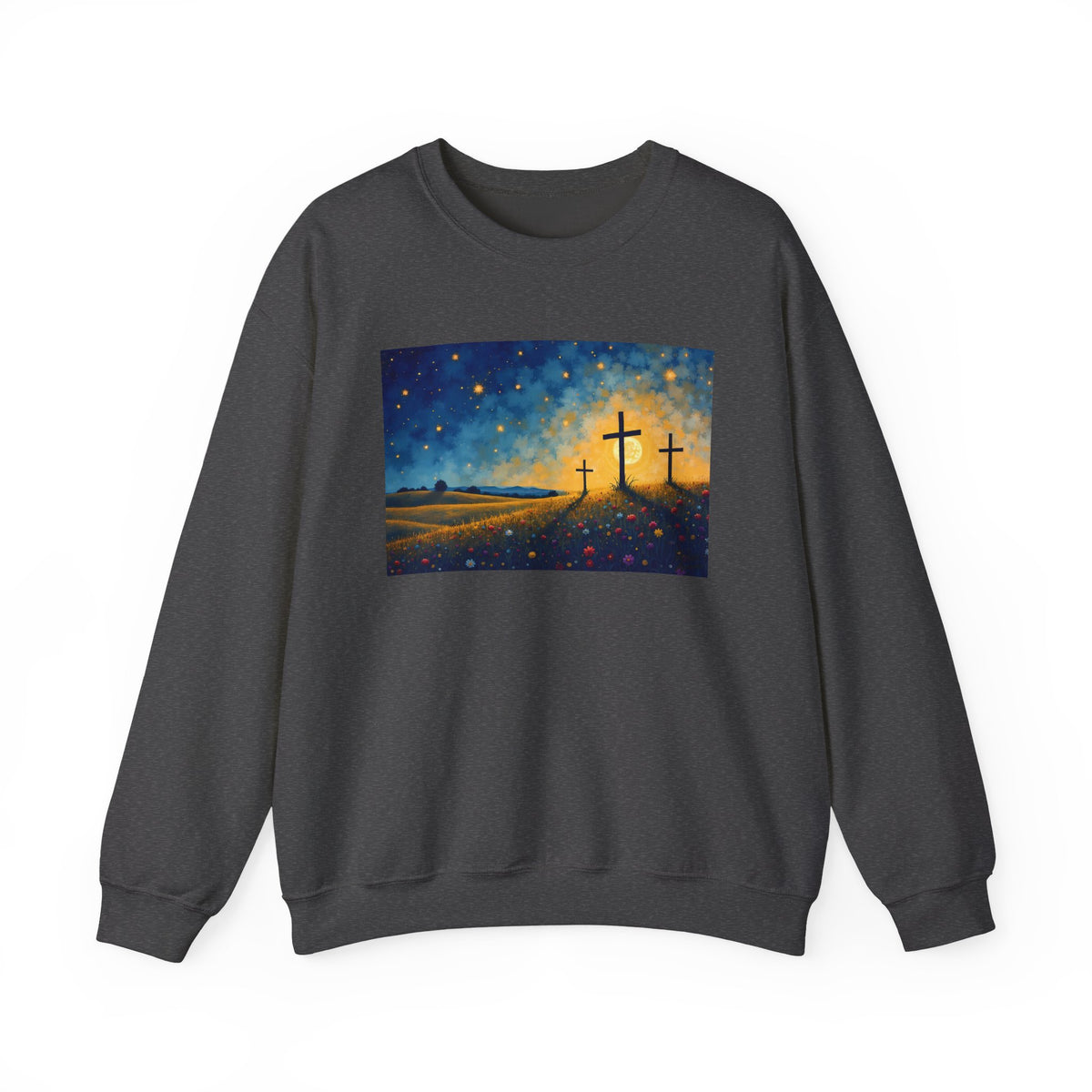Three Crosses on Hill - Crewneck Sweatshirt | Bible Art