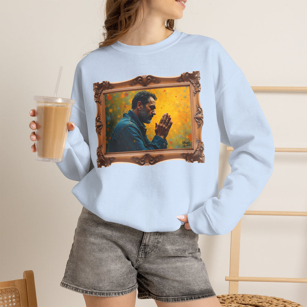 Man in Prayer - Framed | Crewneck Sweatshirt | Christian Art | Faith-Inspired