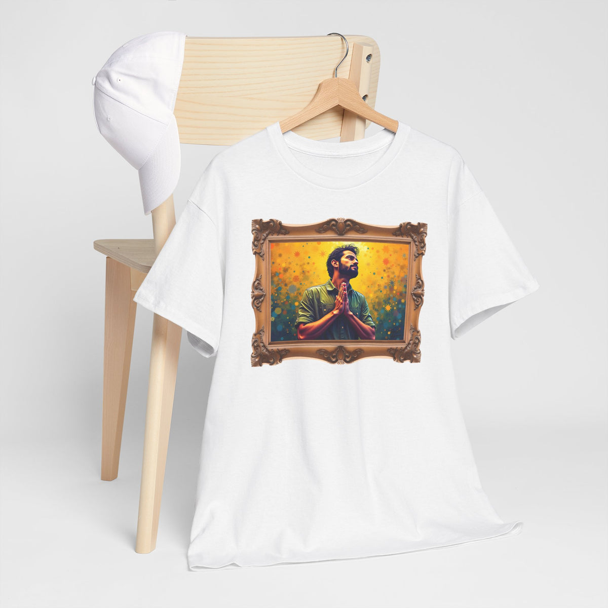 Praying Man Starburst - Framed - T-Shirt | Religious Inspirational Tee, Prayer Shirt