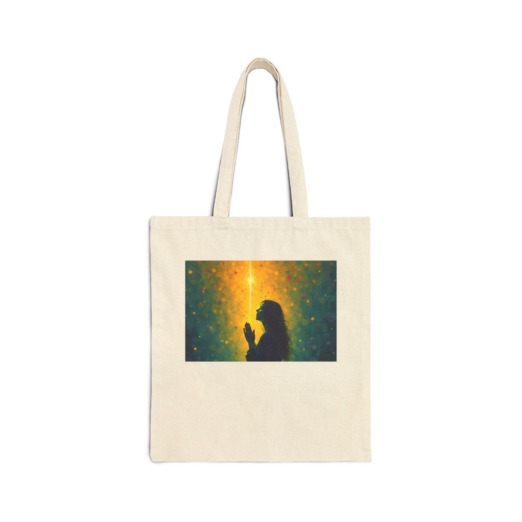 Woman in Prayer Under Magical Light - Canvas Tote Bag