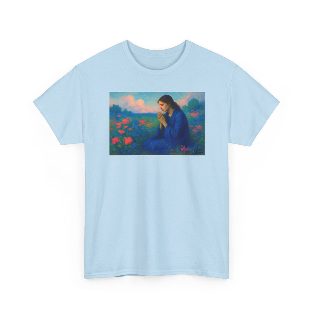 Praying Woman in Wildflowers - T-Shirt | Religious Inspirational Tee, Prayer Shirt