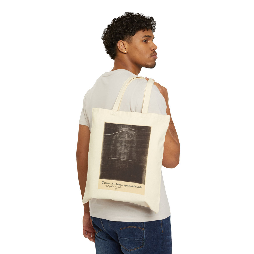 The Holy Face of Jesus - Shroud of Turin 1898 - Canvas Tote Bag - Secondo Pia Historic Photographic Negative - Vintage Christian Art