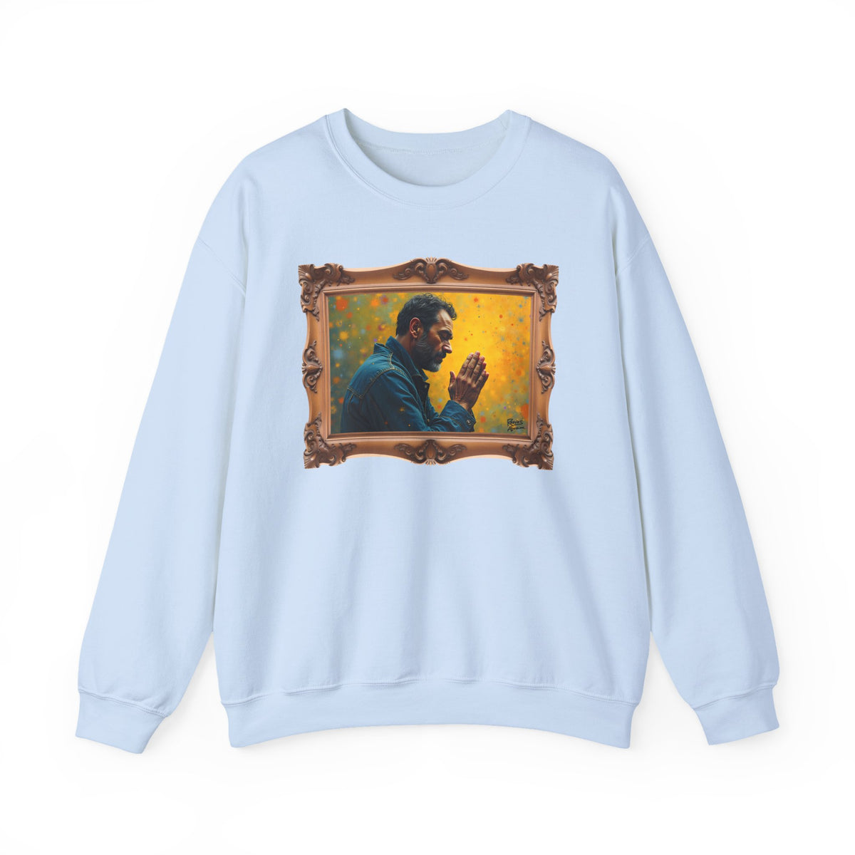 Man in Prayer - Framed | Crewneck Sweatshirt | Christian Art | Faith-Inspired