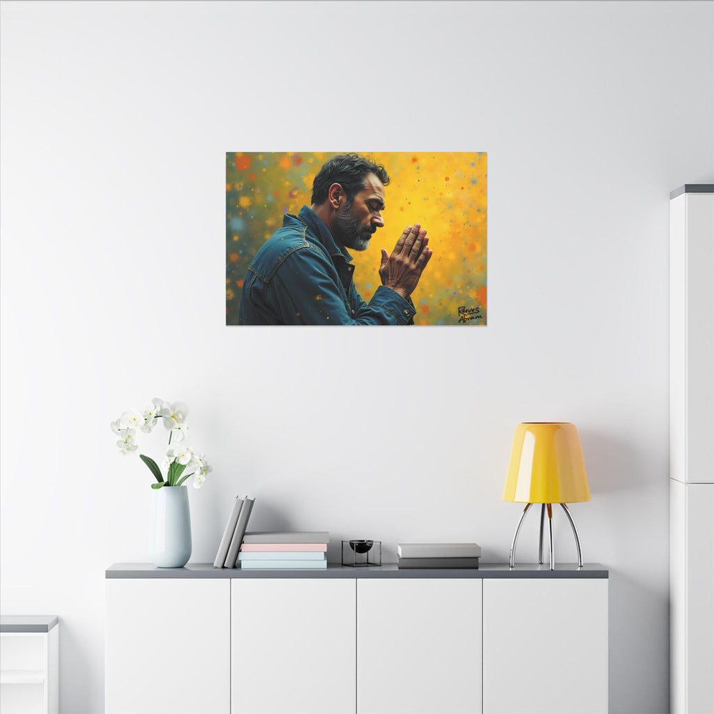 Man in Prayer Illustration | 36" x 24" Canvas (Horizontal) | Christian Art | Home Decor | Wall Art