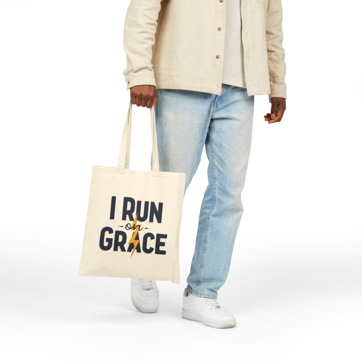 I Run on Grace - Canvas Tote Bag - Strength for the Journey