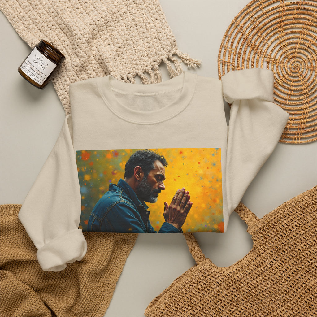 Man in Prayer | Crewneck Sweatshirt | Christian Art | Faith-Inspired