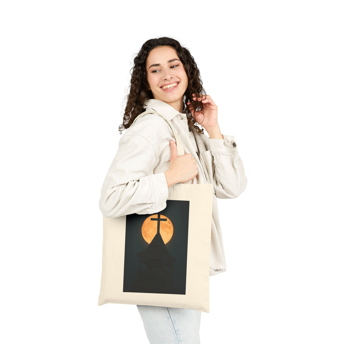 Church Steeple Moon - Canvas Tote Bag - Beauty of the Night Sky