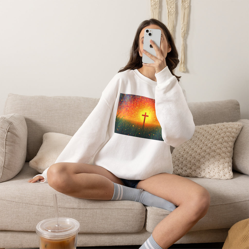 Glowing Cross in the Field - Crewneck Sweatshirt | Cross of Christ