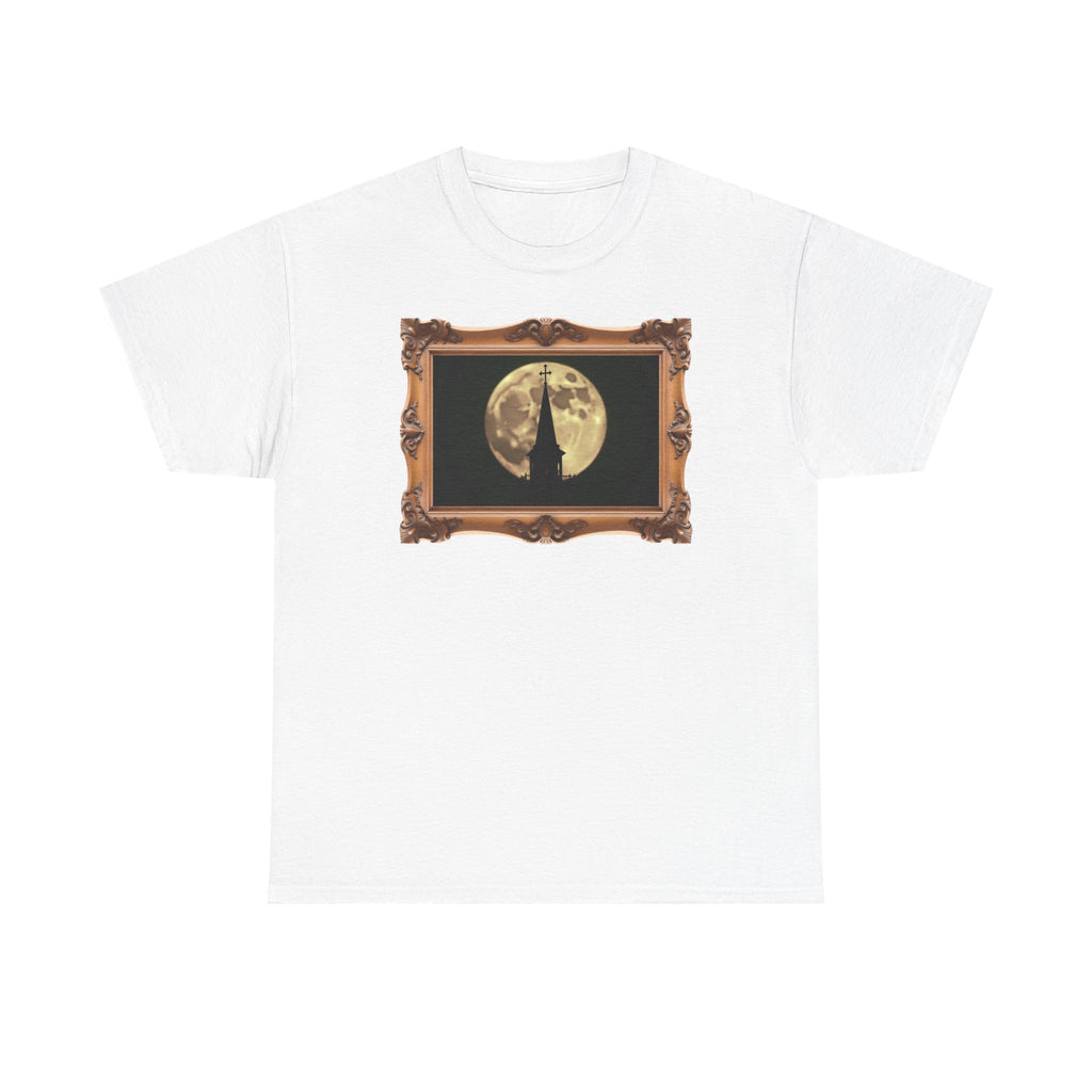 Moonlit Church Steeple - Framed - T-Shirt | Religious Inspirational Tee | Beauty of the Night Sky