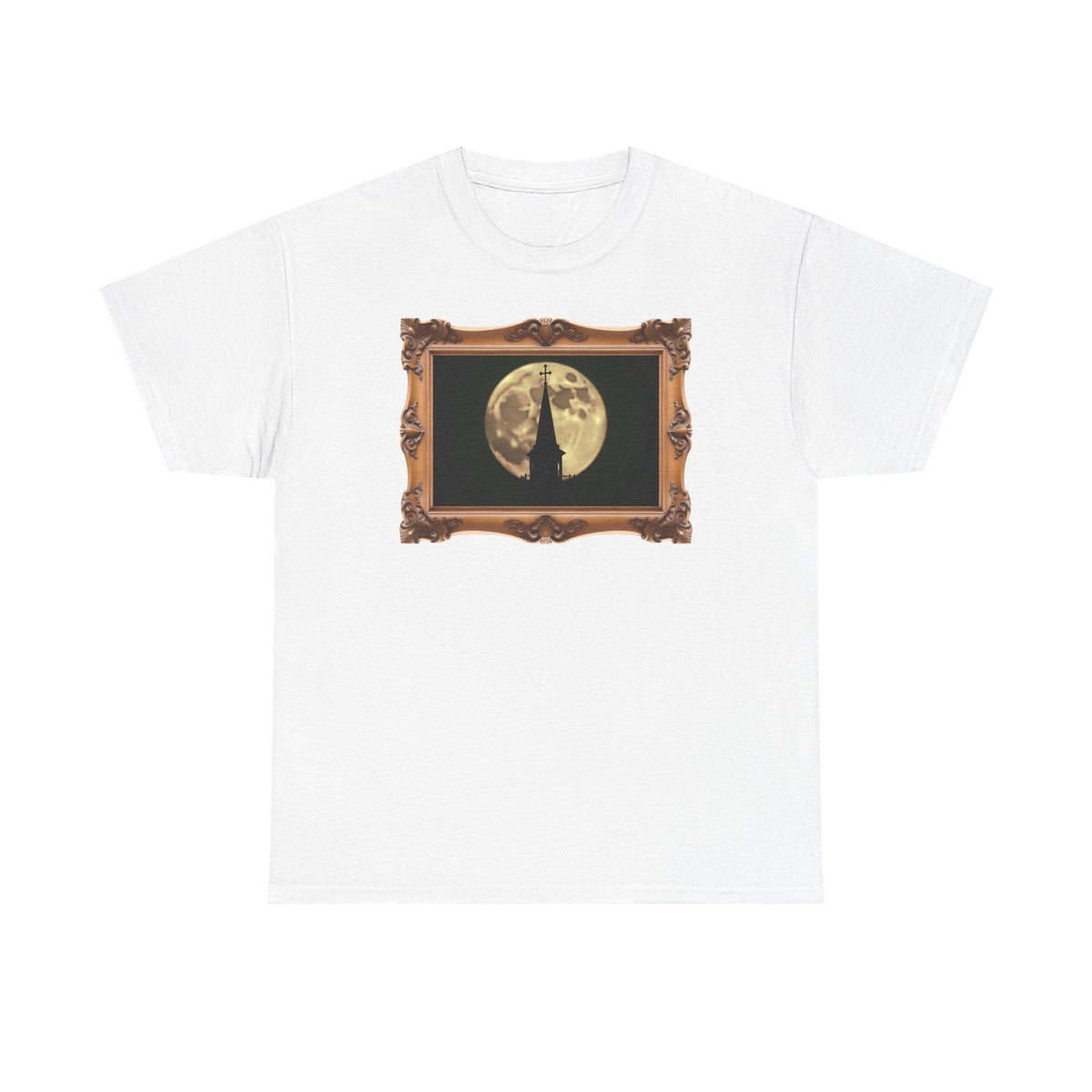 Moonlit Church Steeple - Framed - T-Shirt | Religious Inspirational Tee | Beauty of the Night Sky