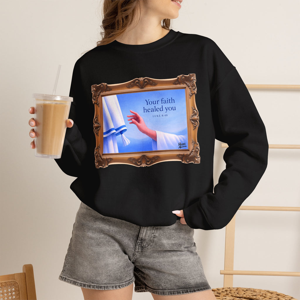 Your Faith Healed You (Luke 8:48) - Framed - Crewneck Sweatshirt | Bible Art