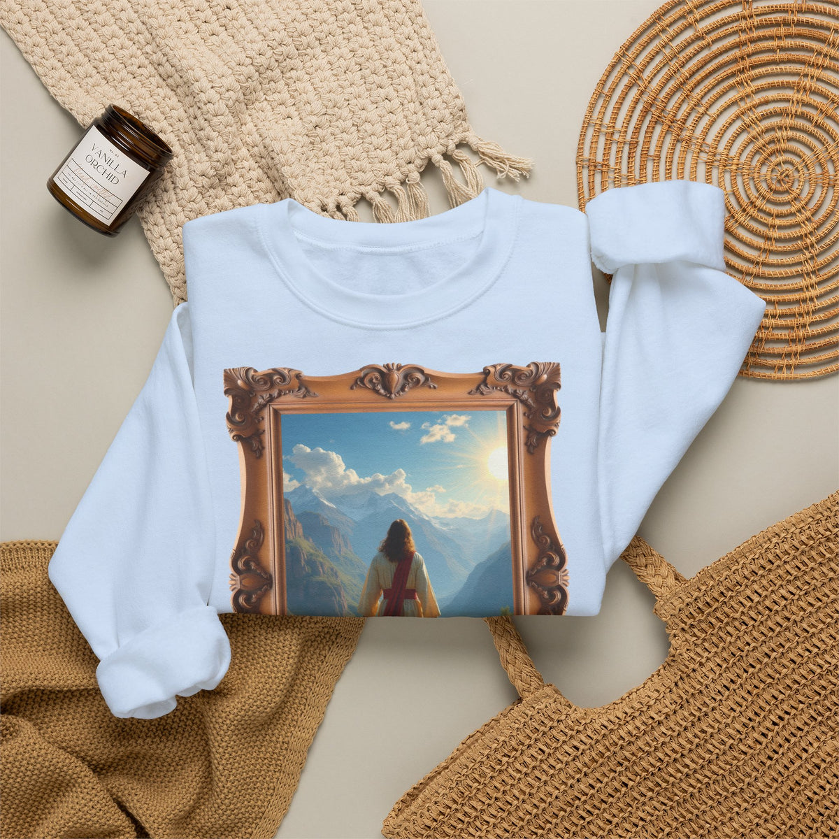 Jesus and the Lost Lamb - Framed | Crewneck Sweatshirt | Christian Art | Faith-Inspired