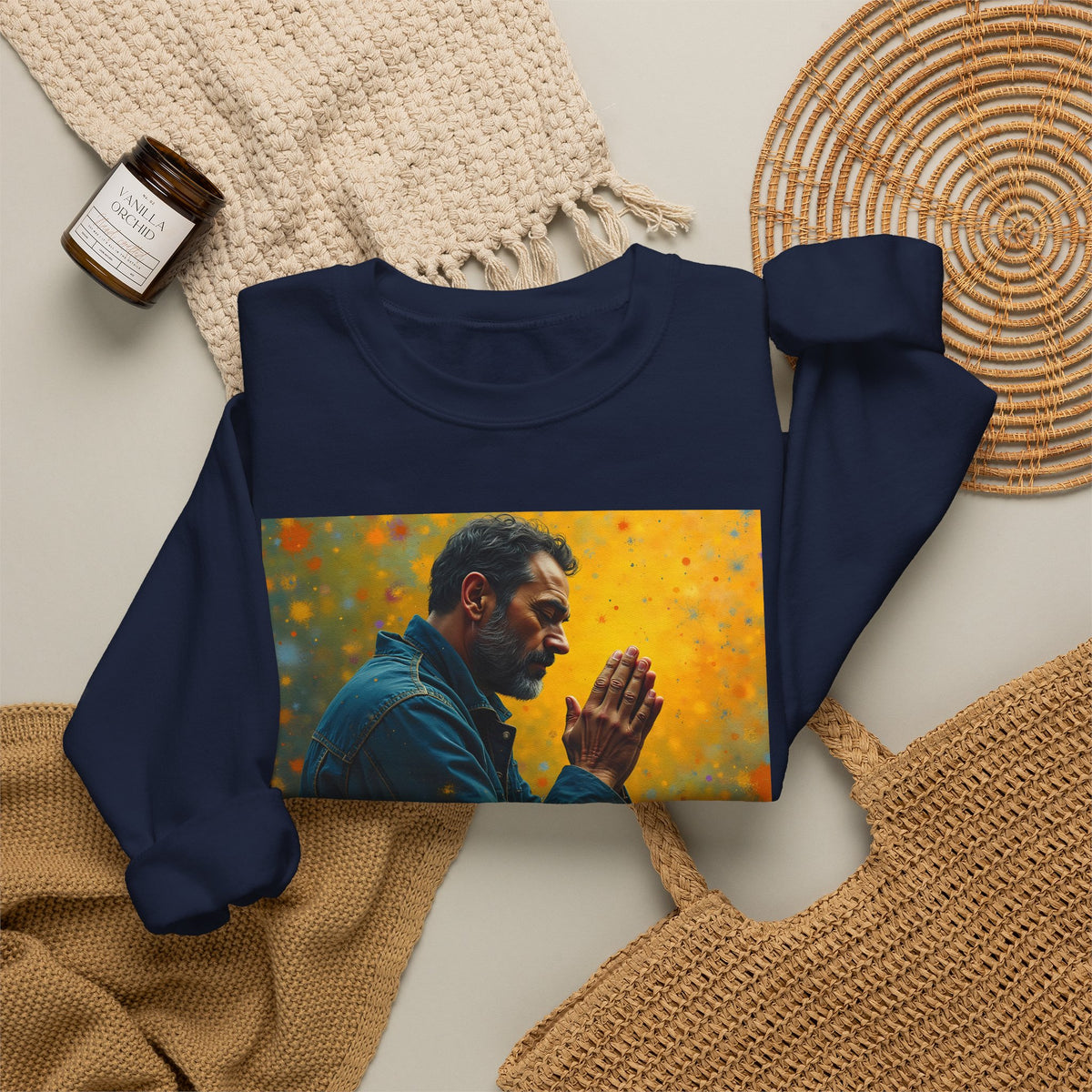 Man in Prayer | Crewneck Sweatshirt | Christian Art | Faith-Inspired