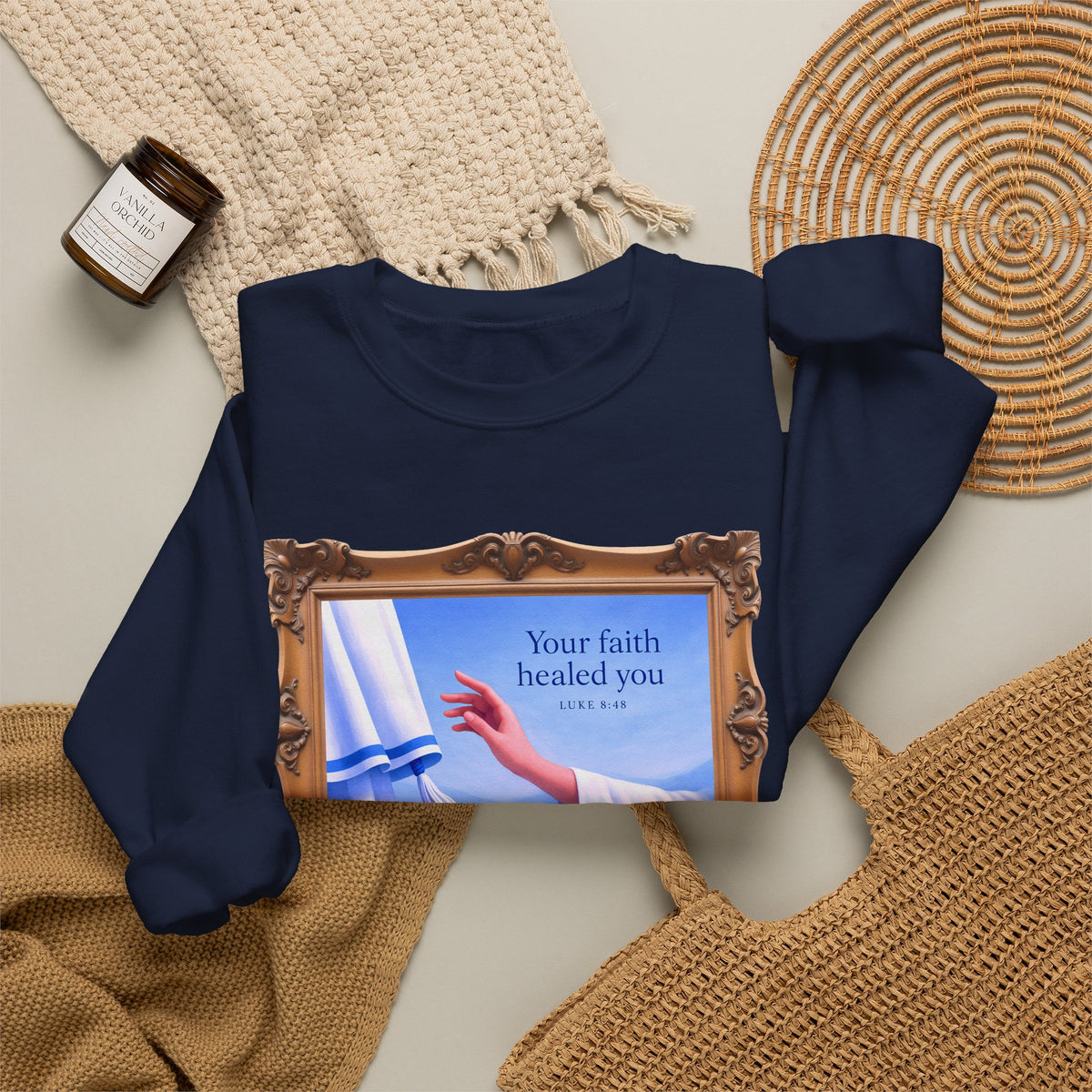 Your Faith Healed You (Luke 8:48) - Framed - Crewneck Sweatshirt | Bible Art