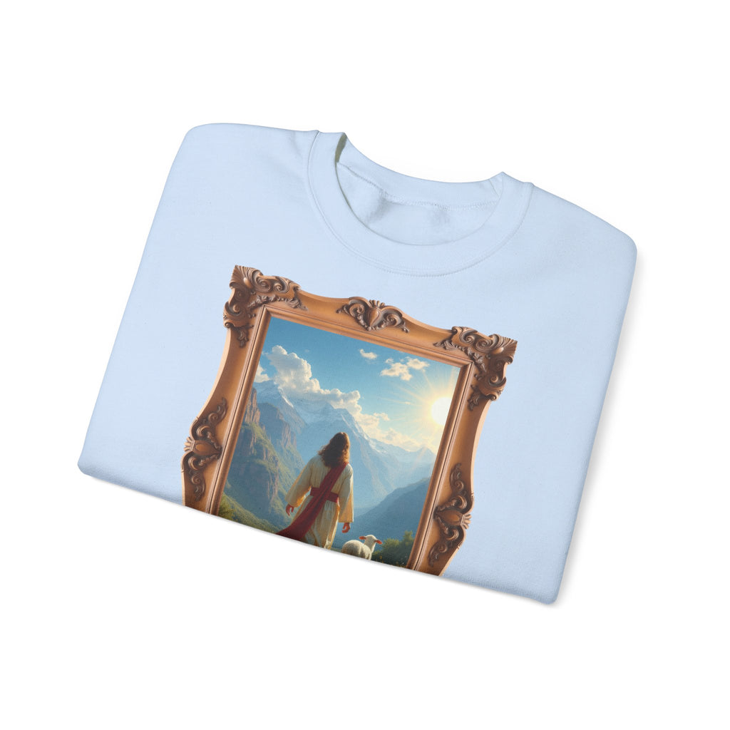 Jesus and the Lost Lamb - Framed | Crewneck Sweatshirt | Christian Art | Faith-Inspired