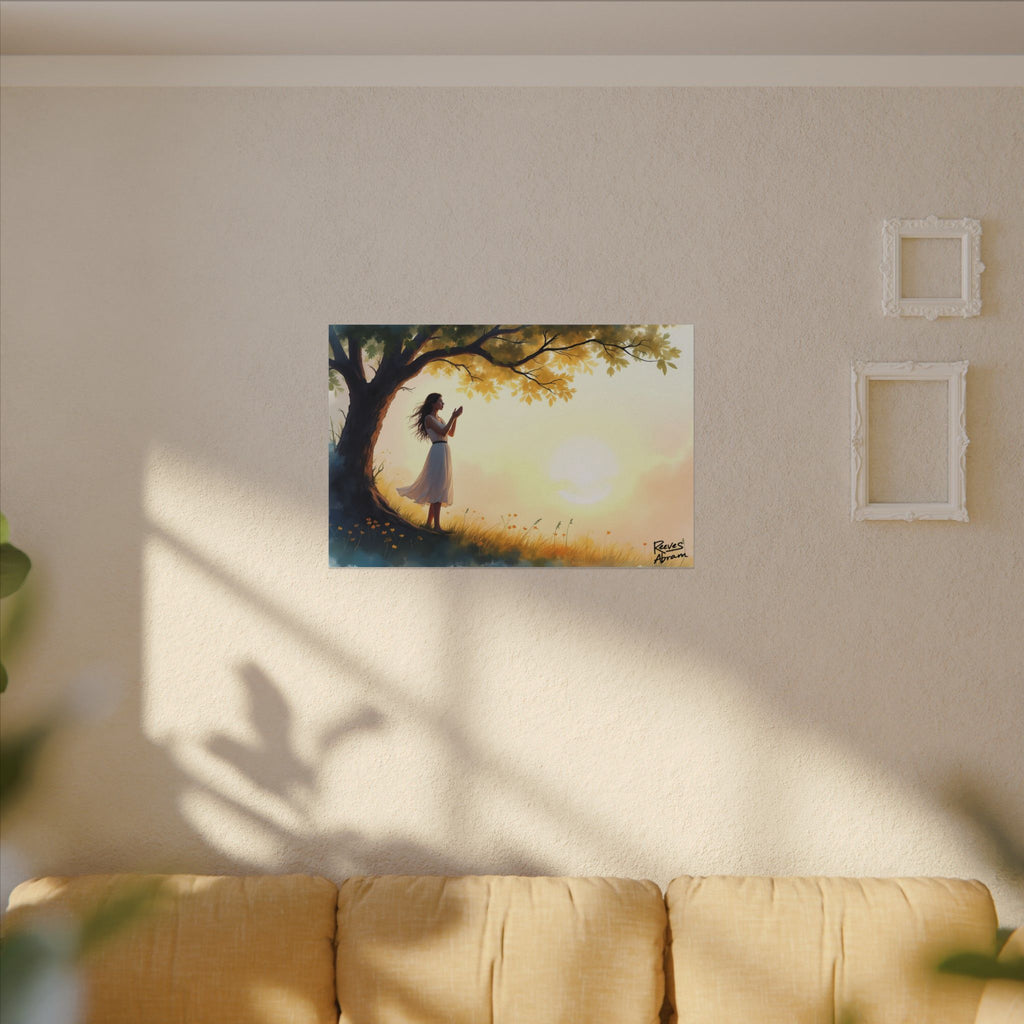 Woman's Sunrise Prayer in Nature | 36" x 24" Canvas (Horizontal) | Christian Wall Art | Faith Decor