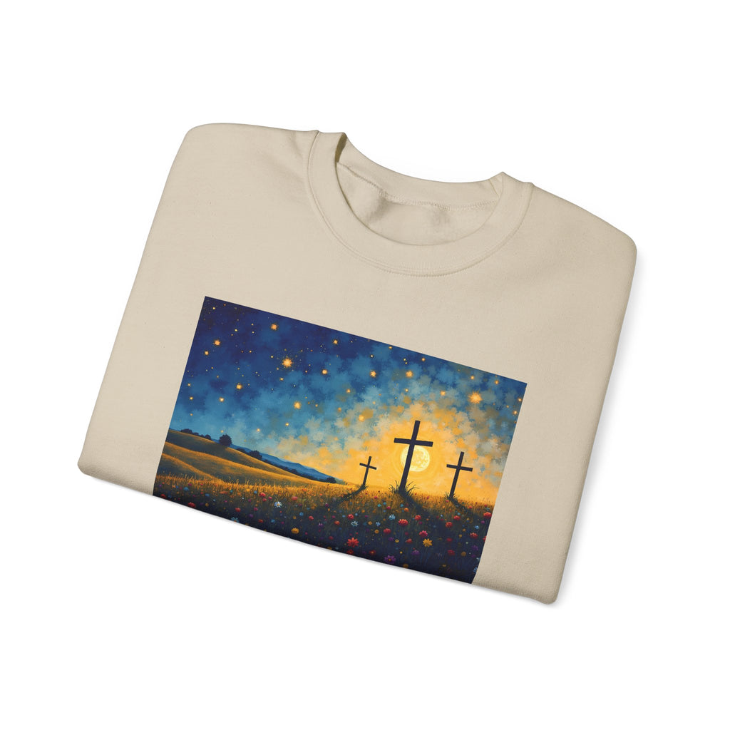 Three Crosses on Hill - Crewneck Sweatshirt | Bible Art