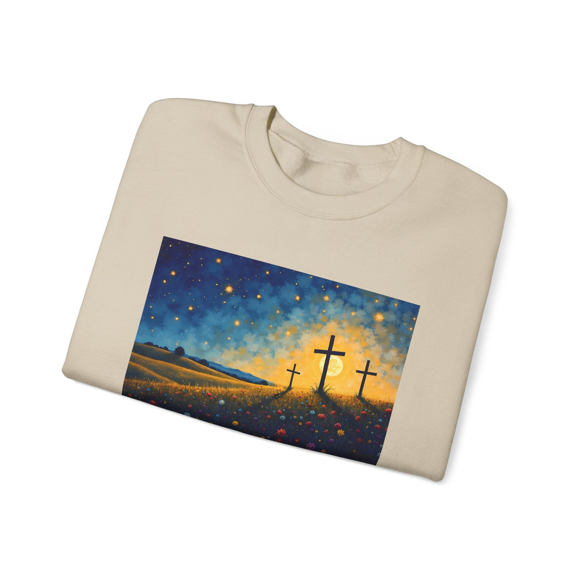 Three Crosses on Hill - Crewneck Sweatshirt | Bible Art