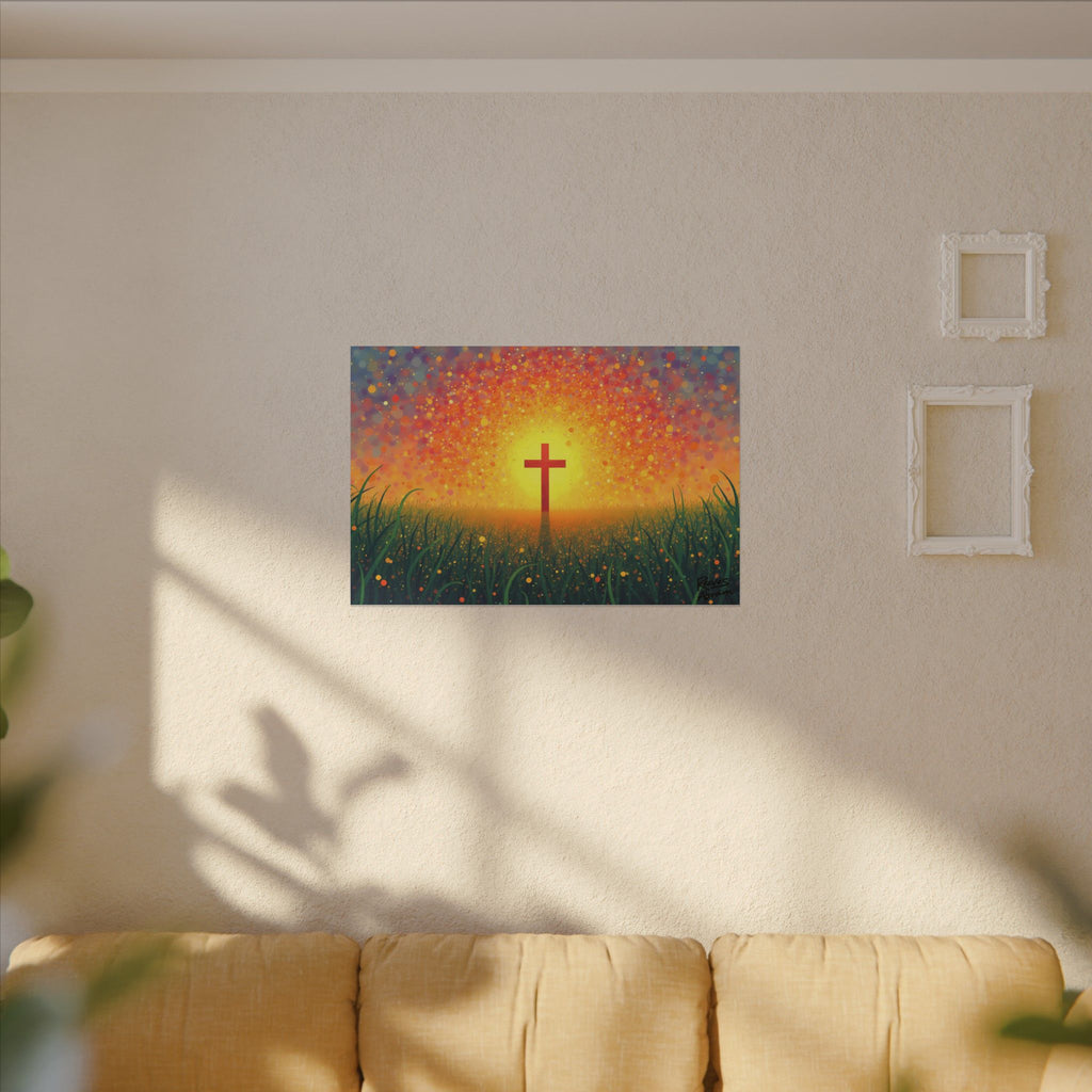 Glowing Cross in the Field | 36" x 24" Canvas (Horizontal) | Christian Wall Art