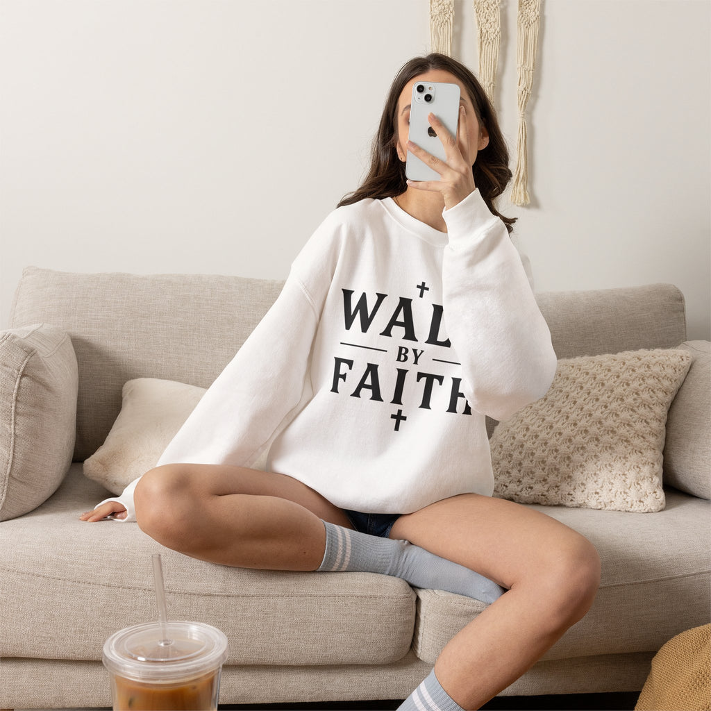 Walk by Faith Crosses Design - Crewneck Sweatshirt | Bible Art | 2 Corinthians 5:7