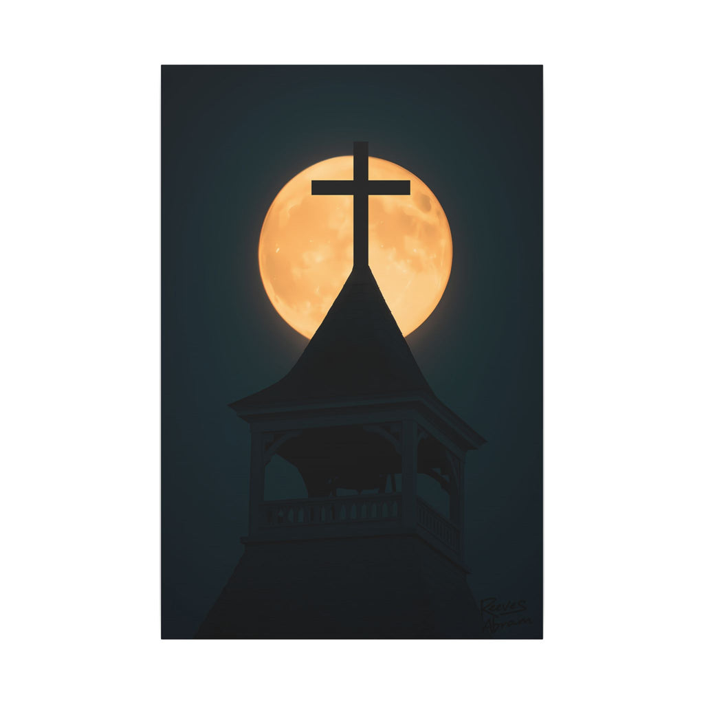 Church Steeple Moon | 24" x 36" Canvas (Vertical) | Christian Wall Art | Faith Home Decor | Inspirational Night Landscape