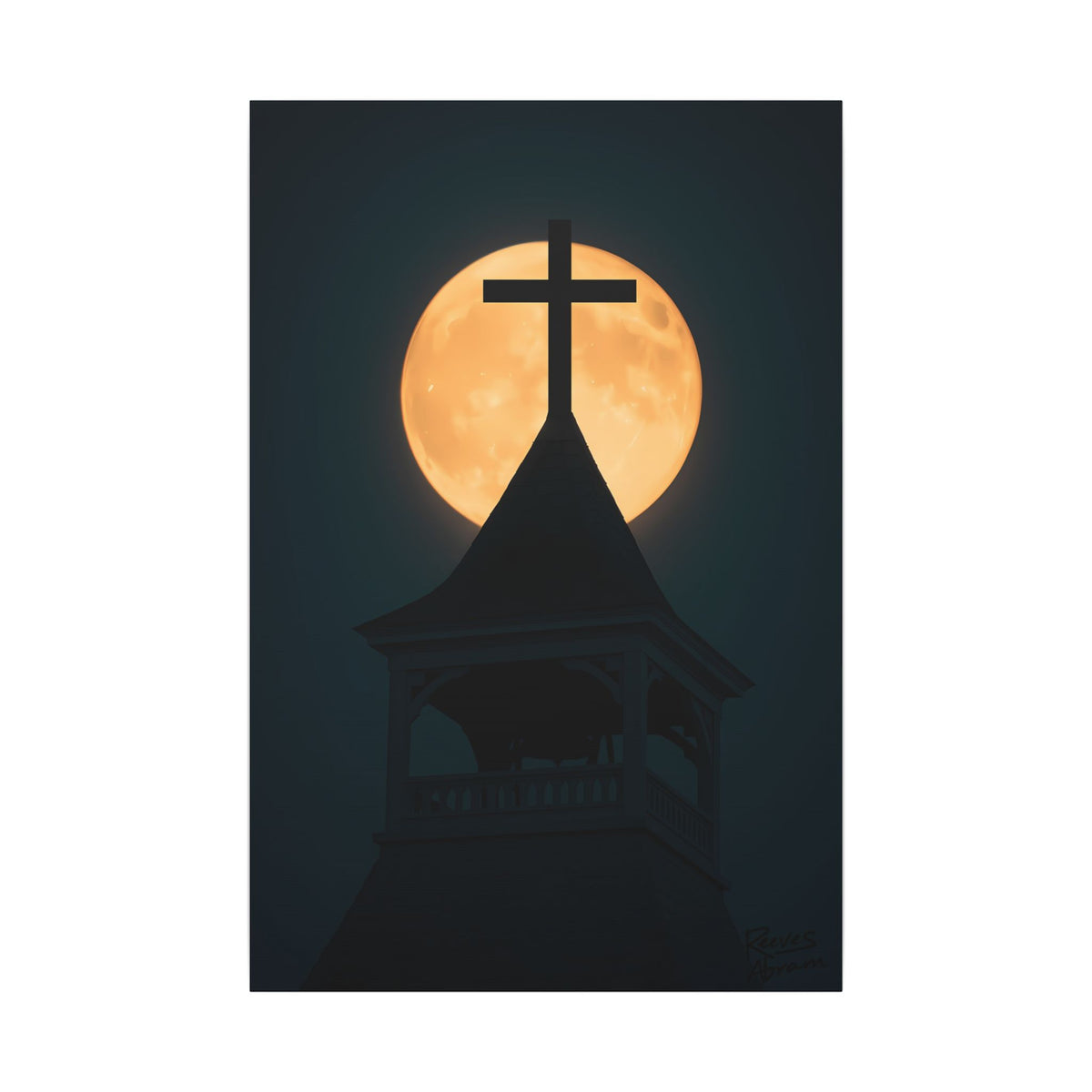 Church Steeple Moon | 24" x 36" Canvas (Vertical) | Christian Wall Art | Faith Home Decor | Inspirational Night Landscape