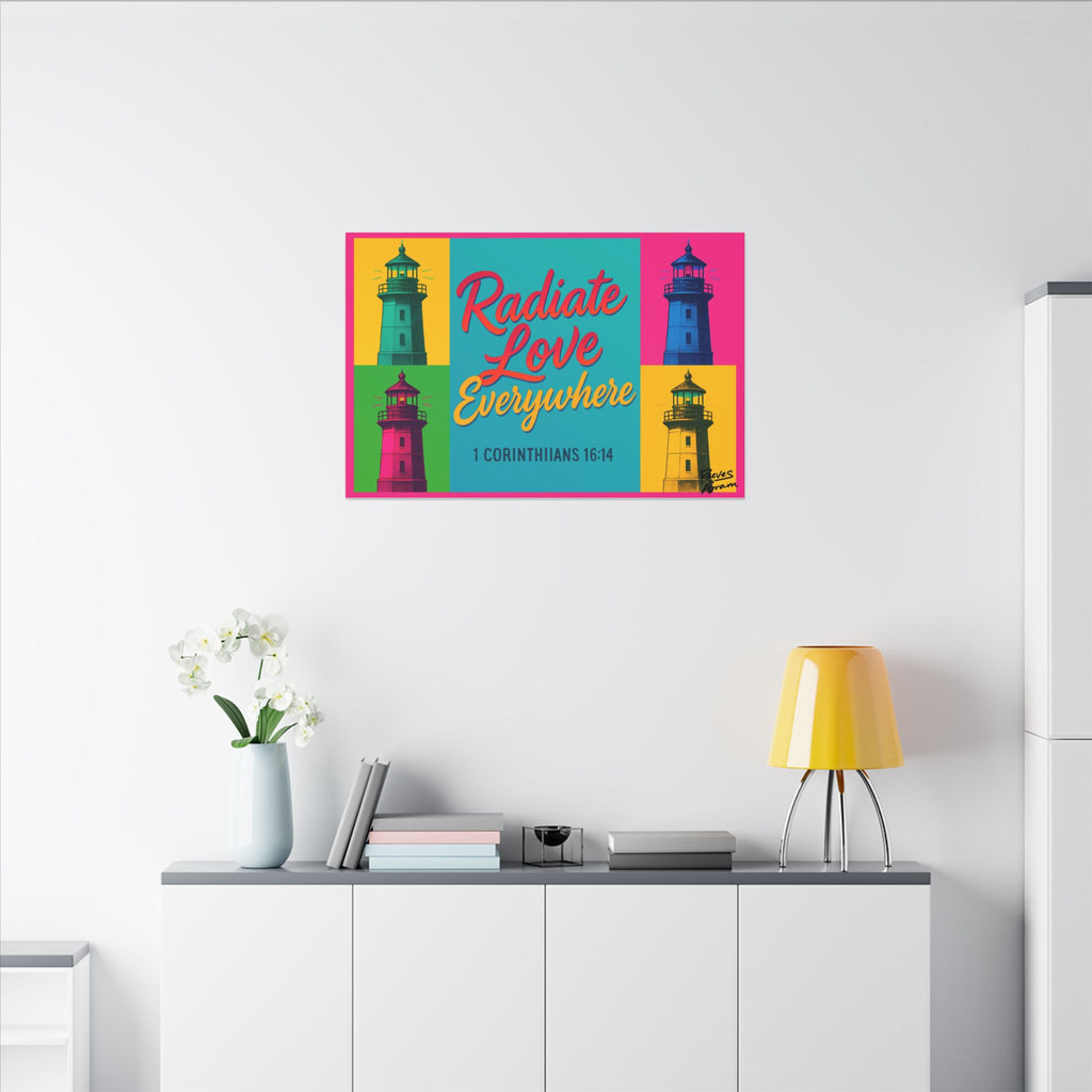Radiate Love Everywhere | 36" x 24" Canvas (Horizontal) | Christian Pop Art | Faith Wall Decor