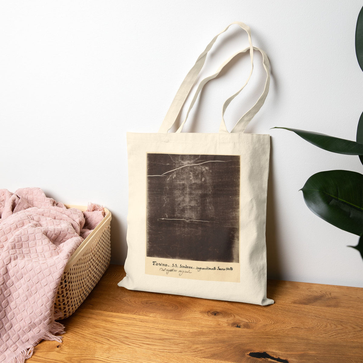 The Holy Face of Jesus - Shroud of Turin 1898 - Canvas Tote Bag - Secondo Pia Historic Photographic Negative - Vintage Christian Art