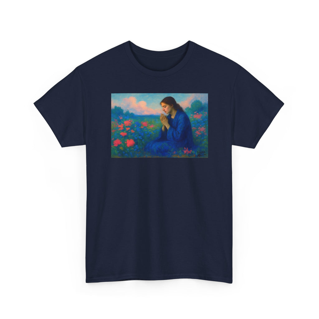 Praying Woman in Wildflowers - T-Shirt | Religious Inspirational Tee, Prayer Shirt