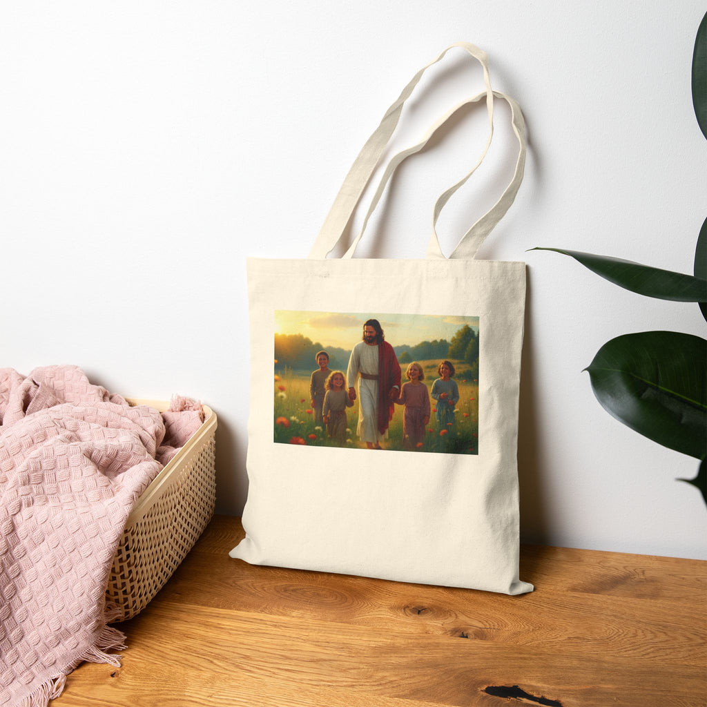 Jesus with Children in Wildflowers - Canvas Tote Bag