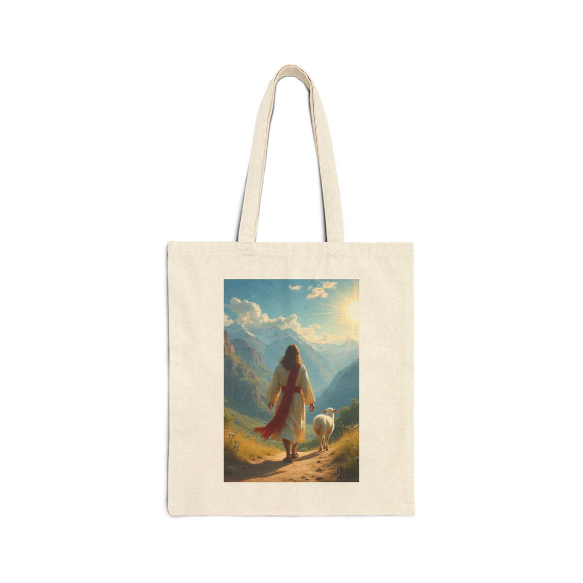Jesus and the Lost Lamb | Christian Art | Faith-Inspired - Canvas Tote Bag