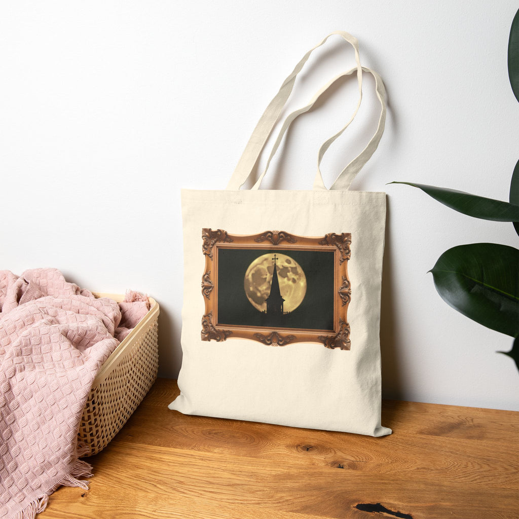 Moonlit Church Steeple - Framed - Canvas Tote Bag - Beauty of the Night Sky
