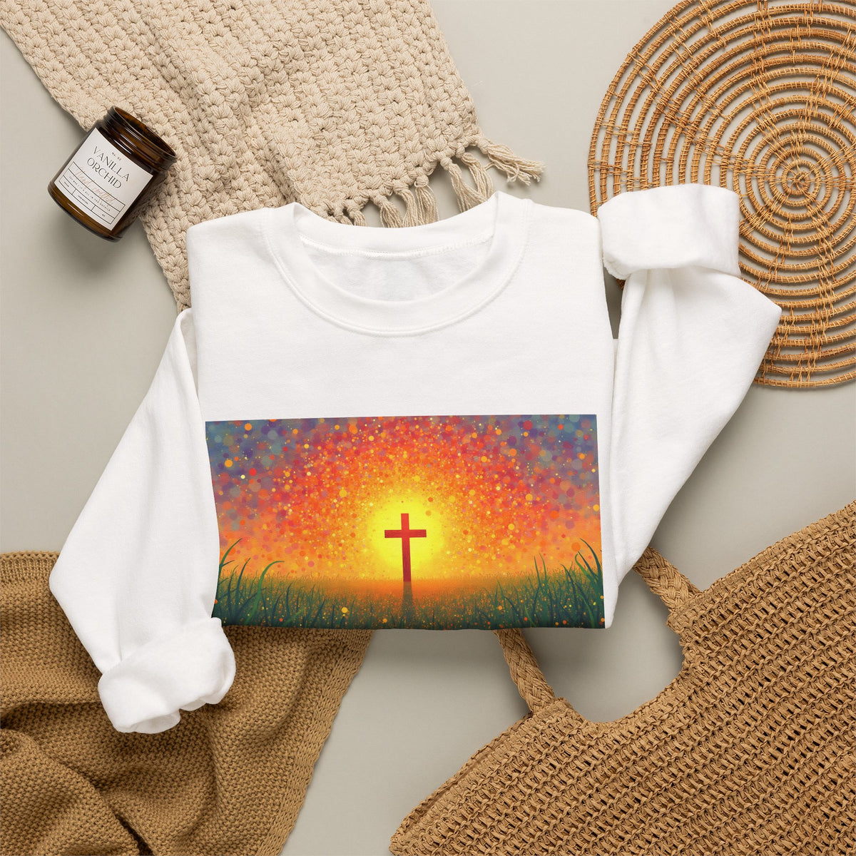 Glowing Cross in the Field - Crewneck Sweatshirt | Cross of Christ