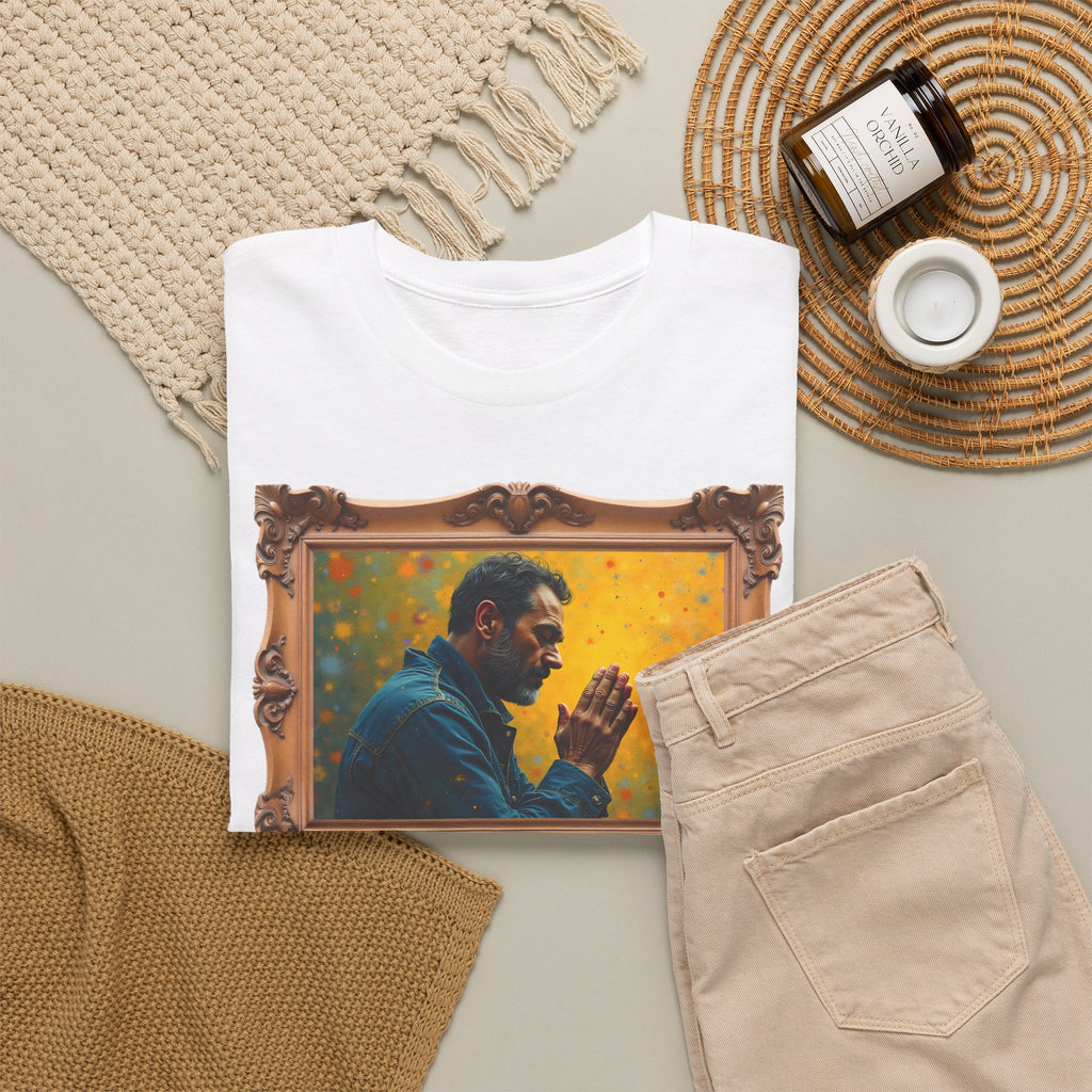Man in Prayer - Framed - T-Shirt | Religious Inspirational Tee, Prayer Artwork