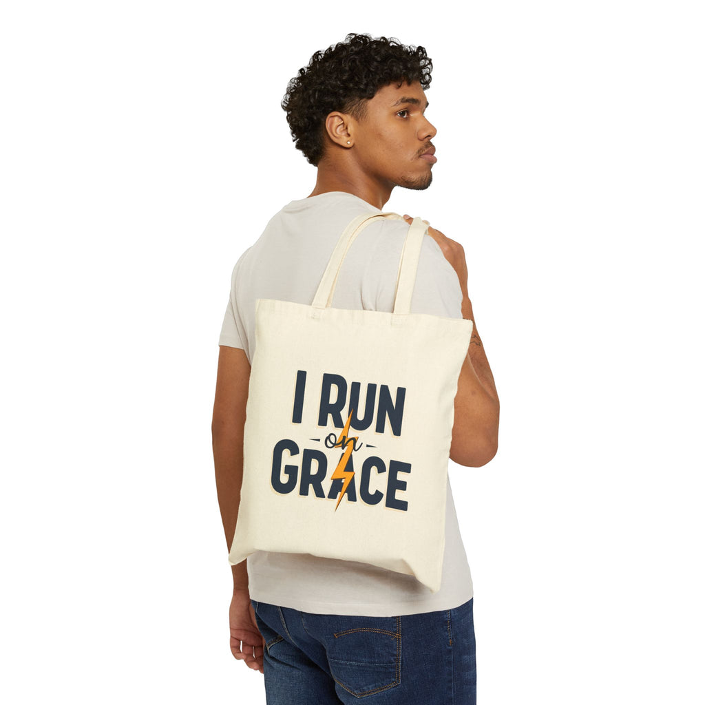 I Run on Grace - Canvas Tote Bag - Strength for the Journey