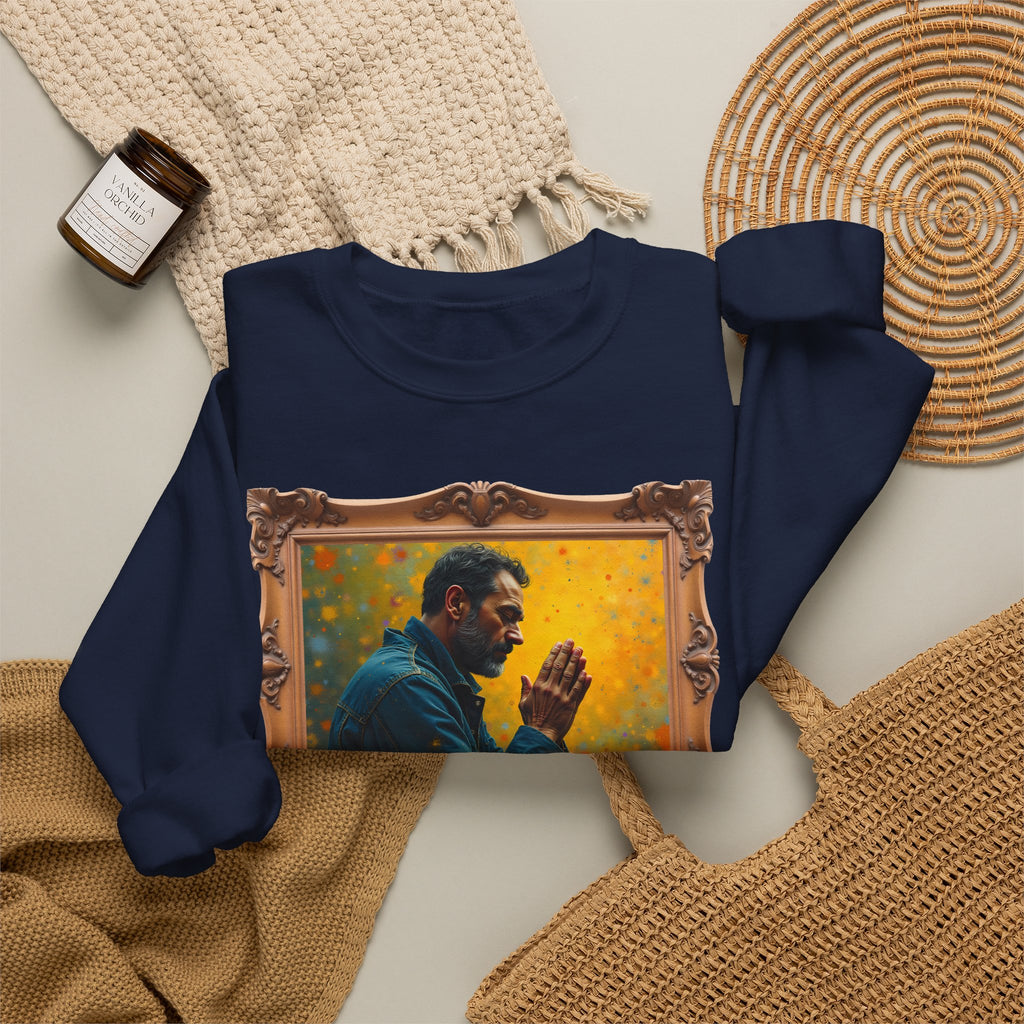 Man in Prayer - Framed | Crewneck Sweatshirt | Christian Art | Faith-Inspired