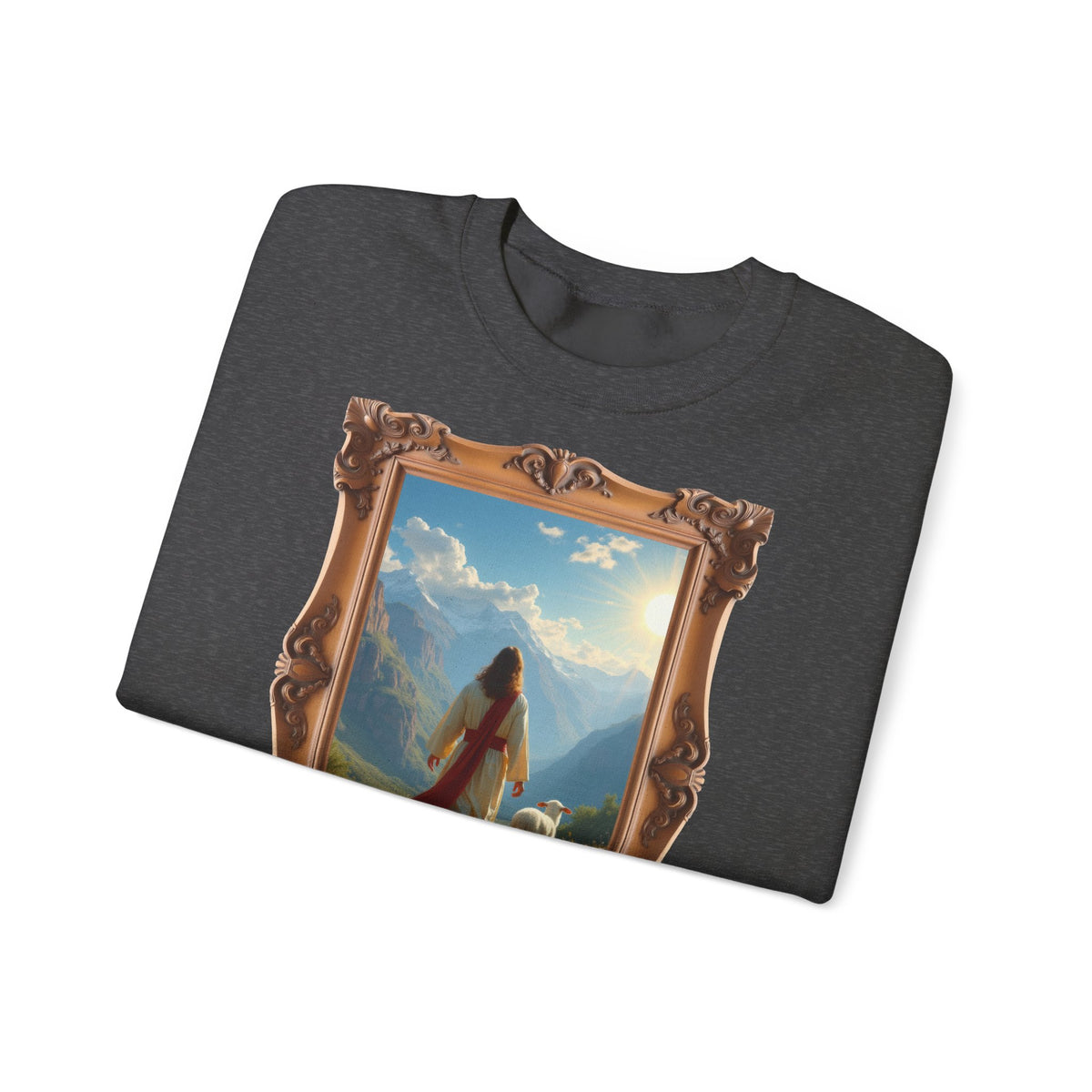 Jesus and the Lost Lamb - Framed | Crewneck Sweatshirt | Christian Art | Faith-Inspired