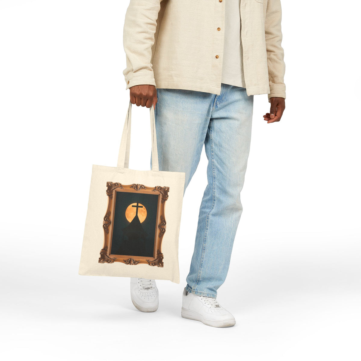 Church Steeple Moon - Framed - Canvas Tote Bag - Beauty of the Night Sky